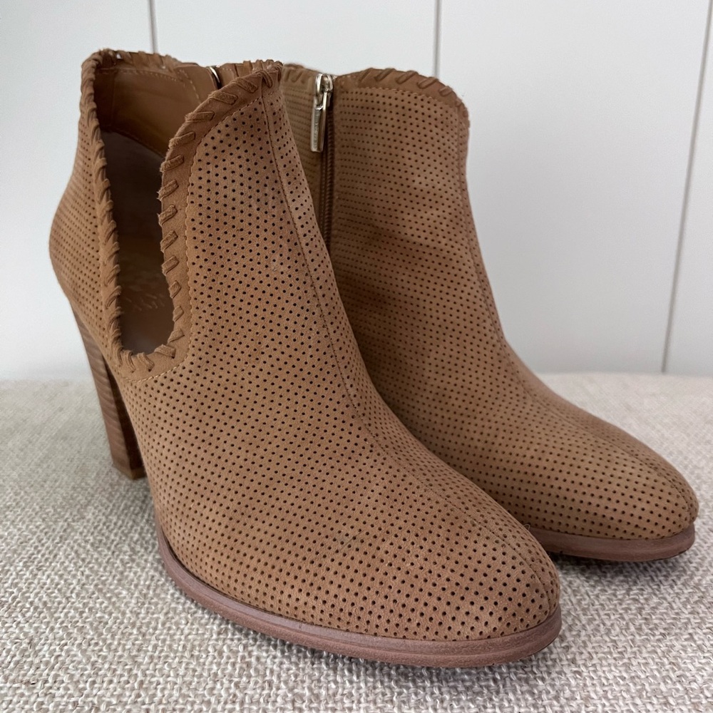 Vince Camuto Fernlee Tan Perforated Suede Block H… - image 1